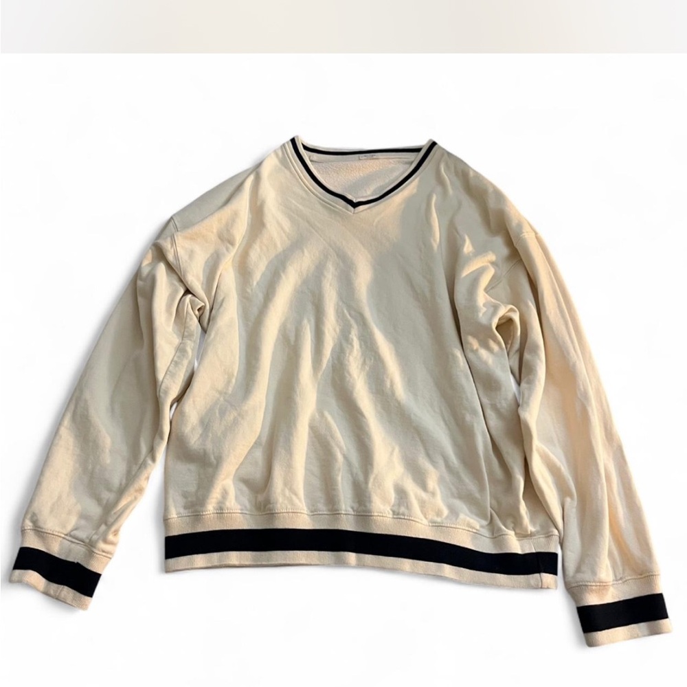 Brandy Melville Cream V-Neck Sweater with Black Trim